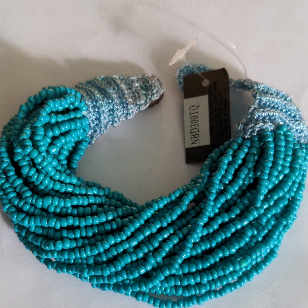 New Turquoise Beaded Bracelet Mult strand, Adjustable, Comfortable, Bold, Blue